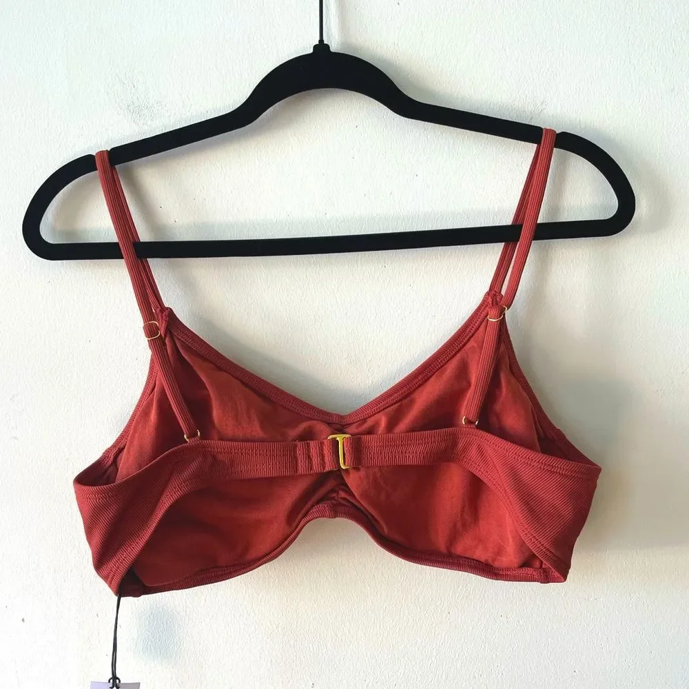 Shade & Shore Brown Shirred Ribbed Bralette Bikini Swim Top Size Large